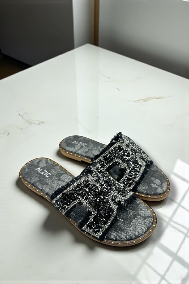 Midnight Glam Denim Flats