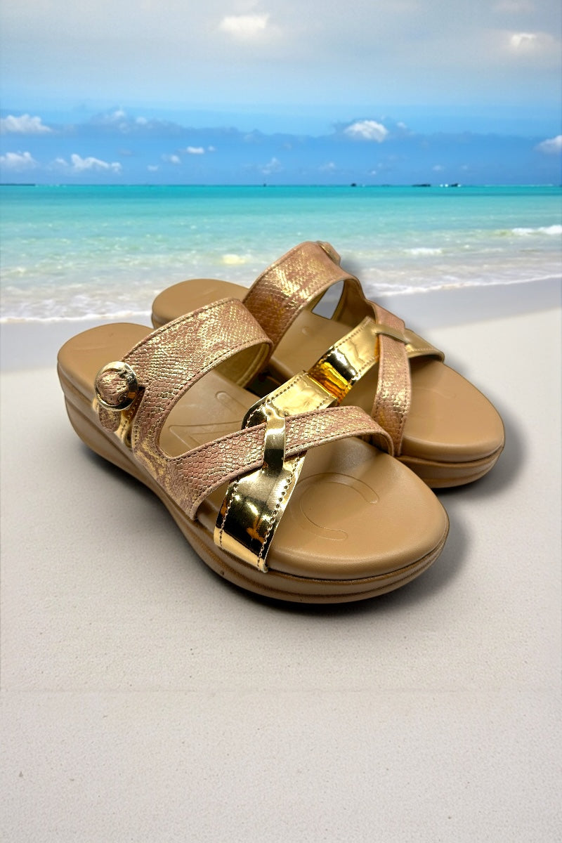 Rosé Luxe Cross-Strap Slides