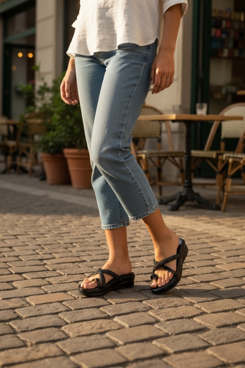 Black Luxe Crystal Slides