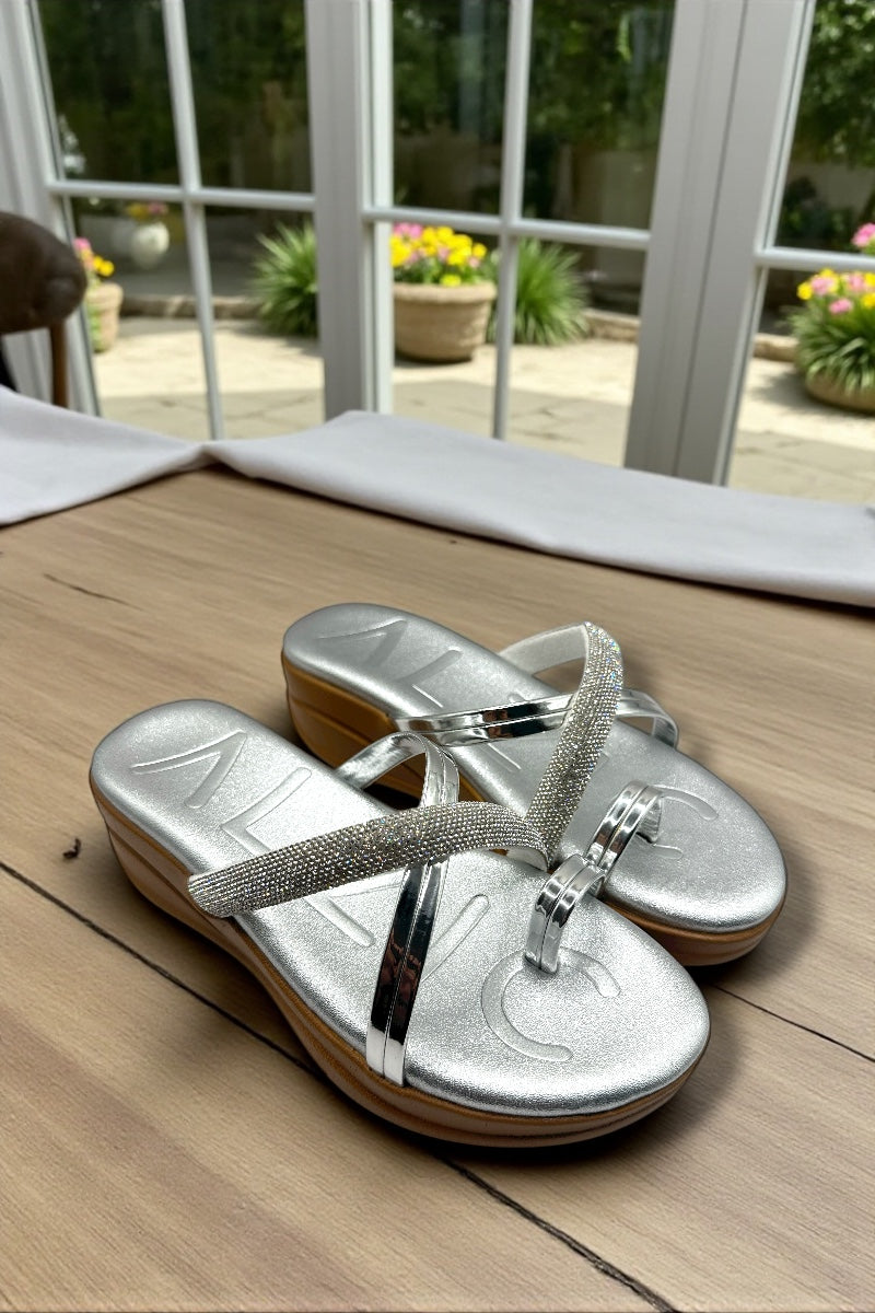 Silver Luxe Crystal Slides