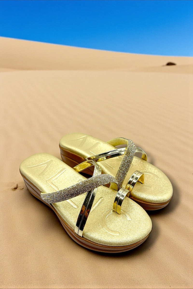 Gold Luxe Crystal Slides