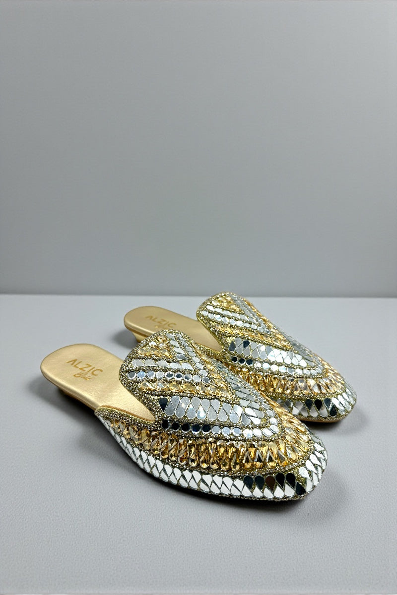 Gold Mirror-Work Embellished Ethnic Slides