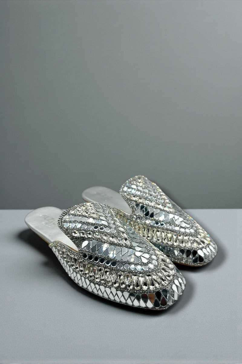 Silver Mirror-Work Embellished Ethnic Slides