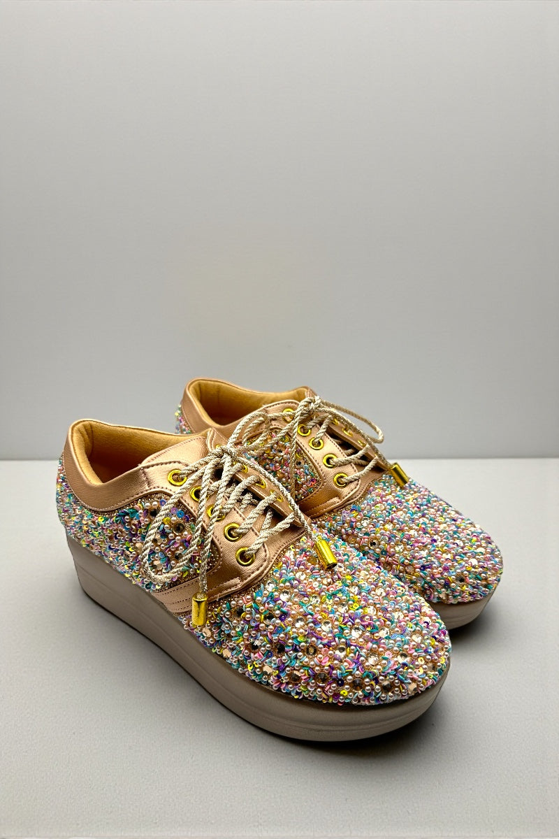 Crystal Burst Rose Gold Bridal Platform Sneakers