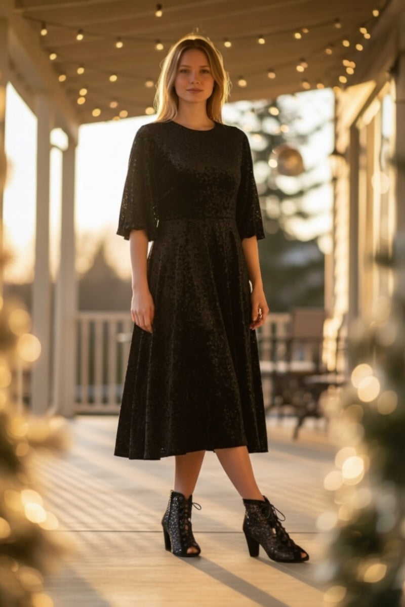 Luxe Mesh Balck Lace-Up Block Heels