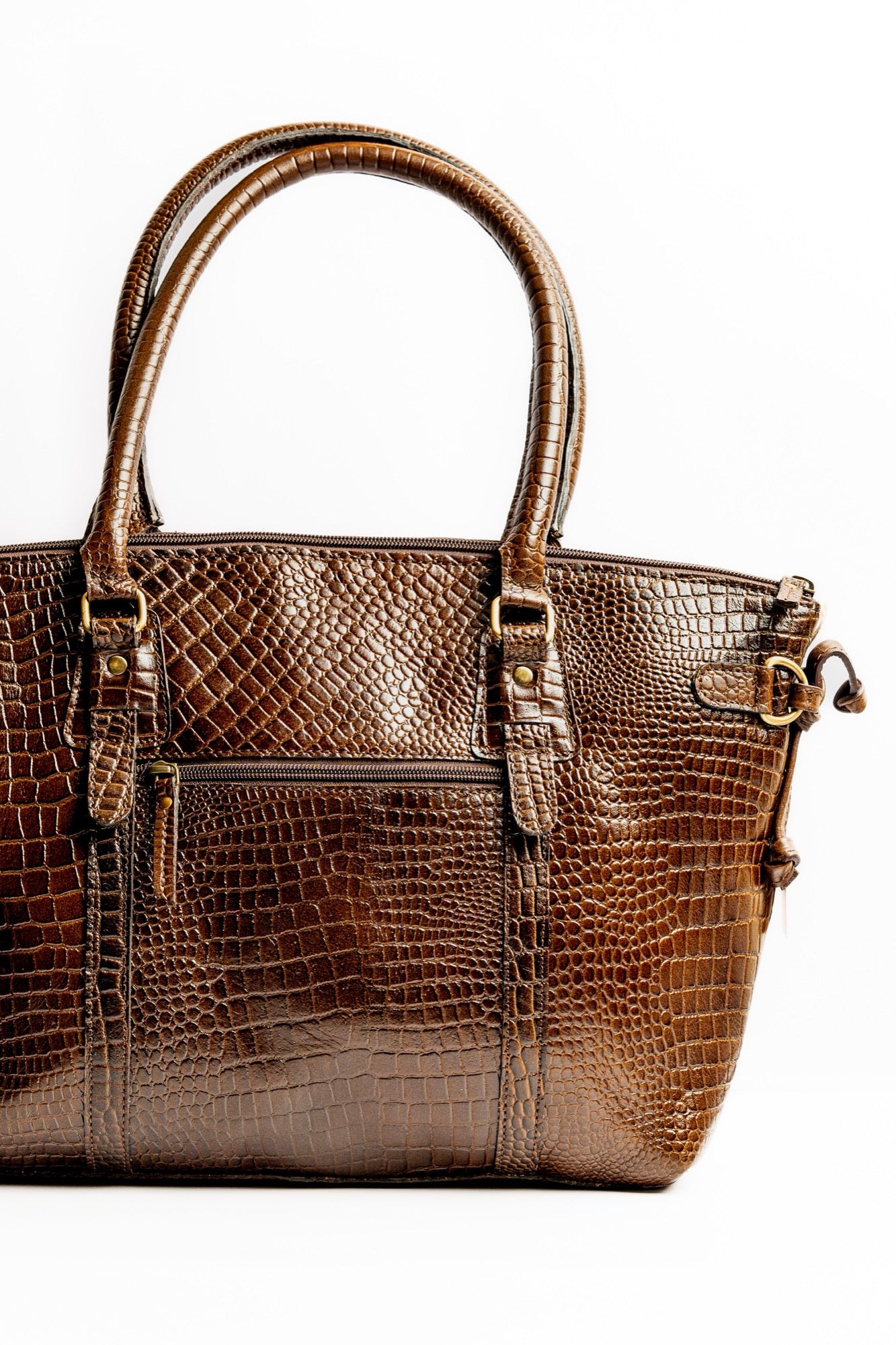 Premium Brown Crocodile-Embossed Leather Tote Bag – Elegant Handbag for Work & Everyday Use