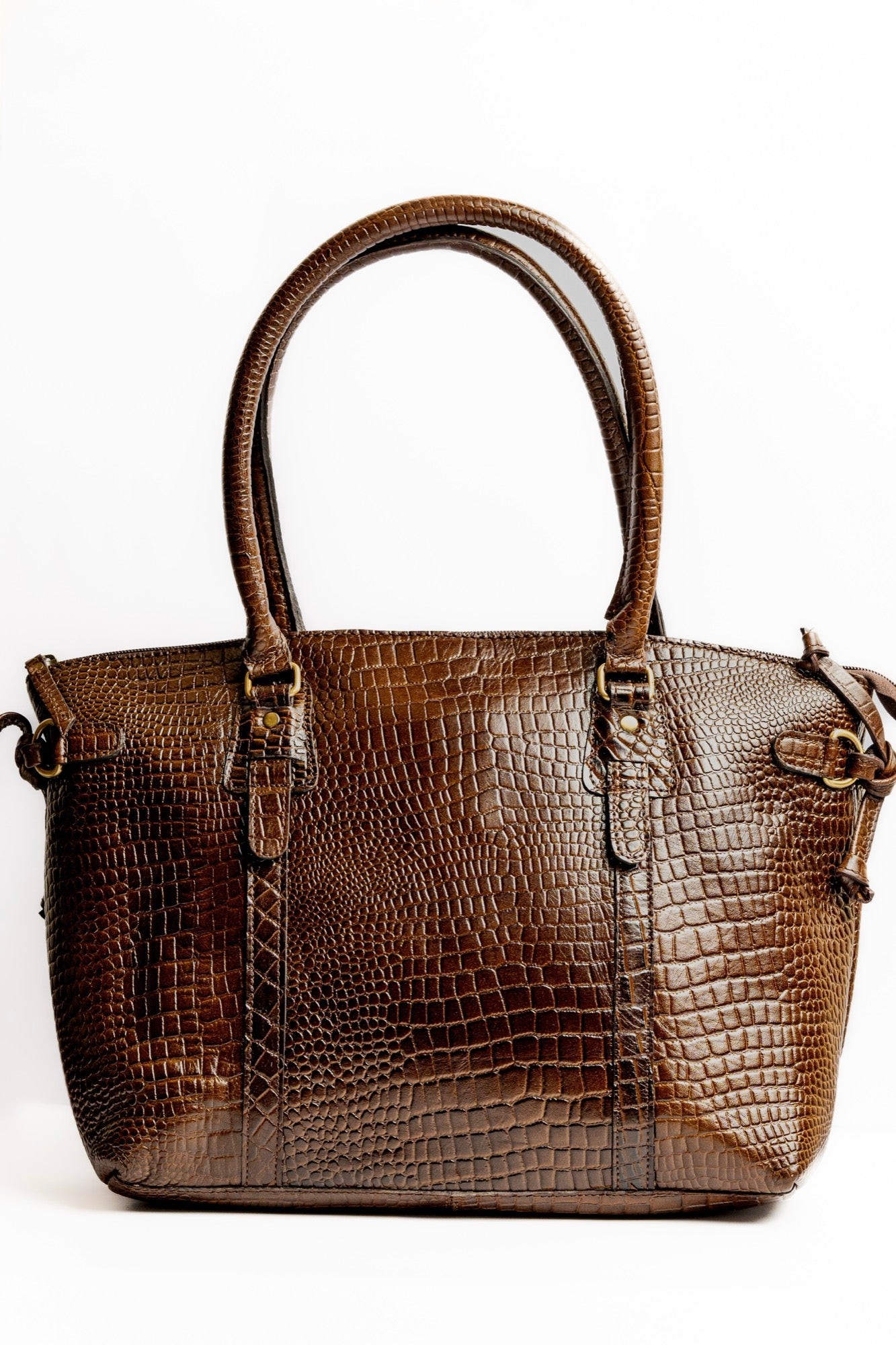 Premium Brown Crocodile-Embossed Leather Tote Bag – Elegant Handbag for Work & Everyday Use