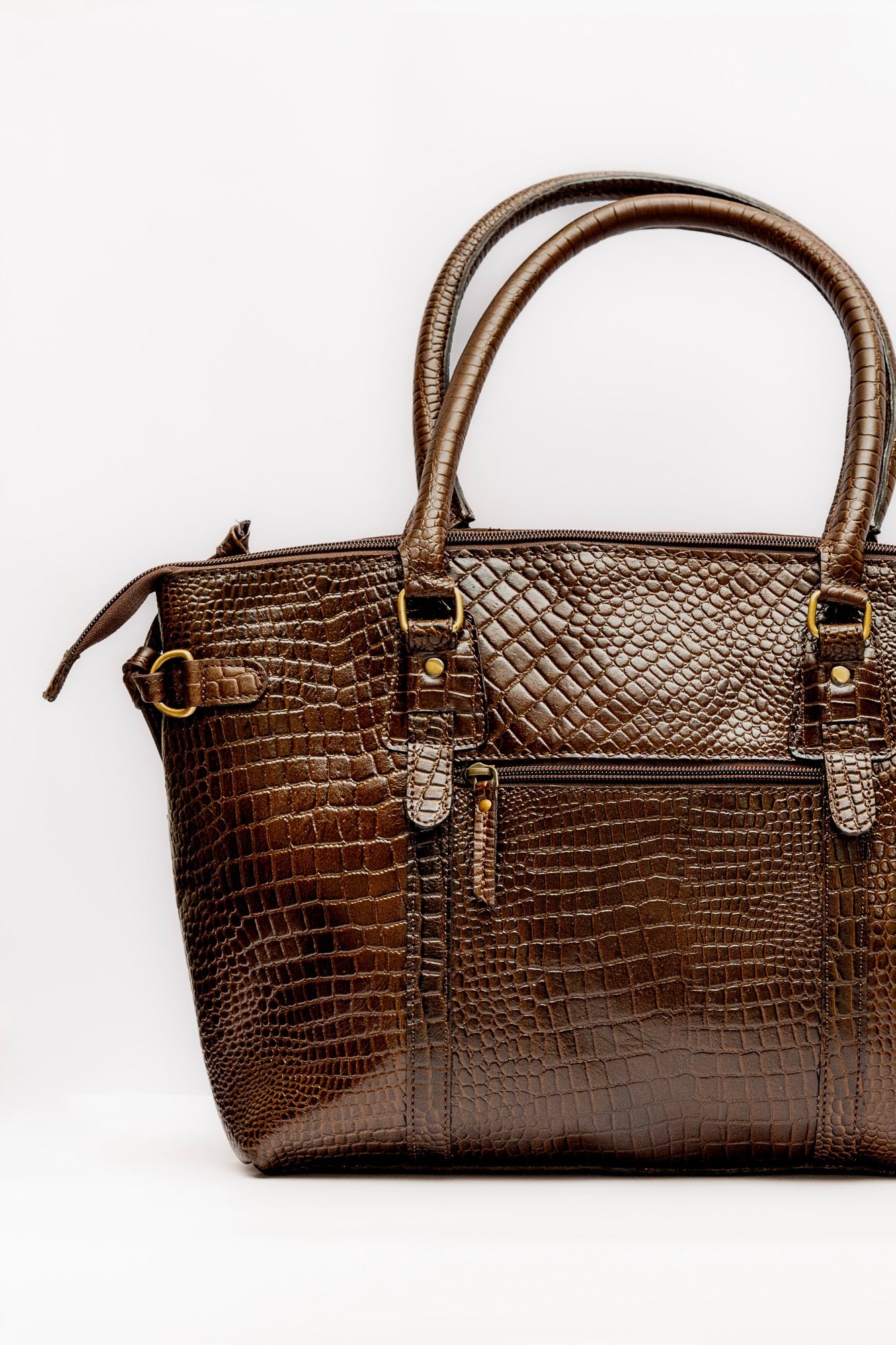 Premium Brown Crocodile-Embossed Leather Tote Bag – Elegant Handbag for Work & Everyday Use