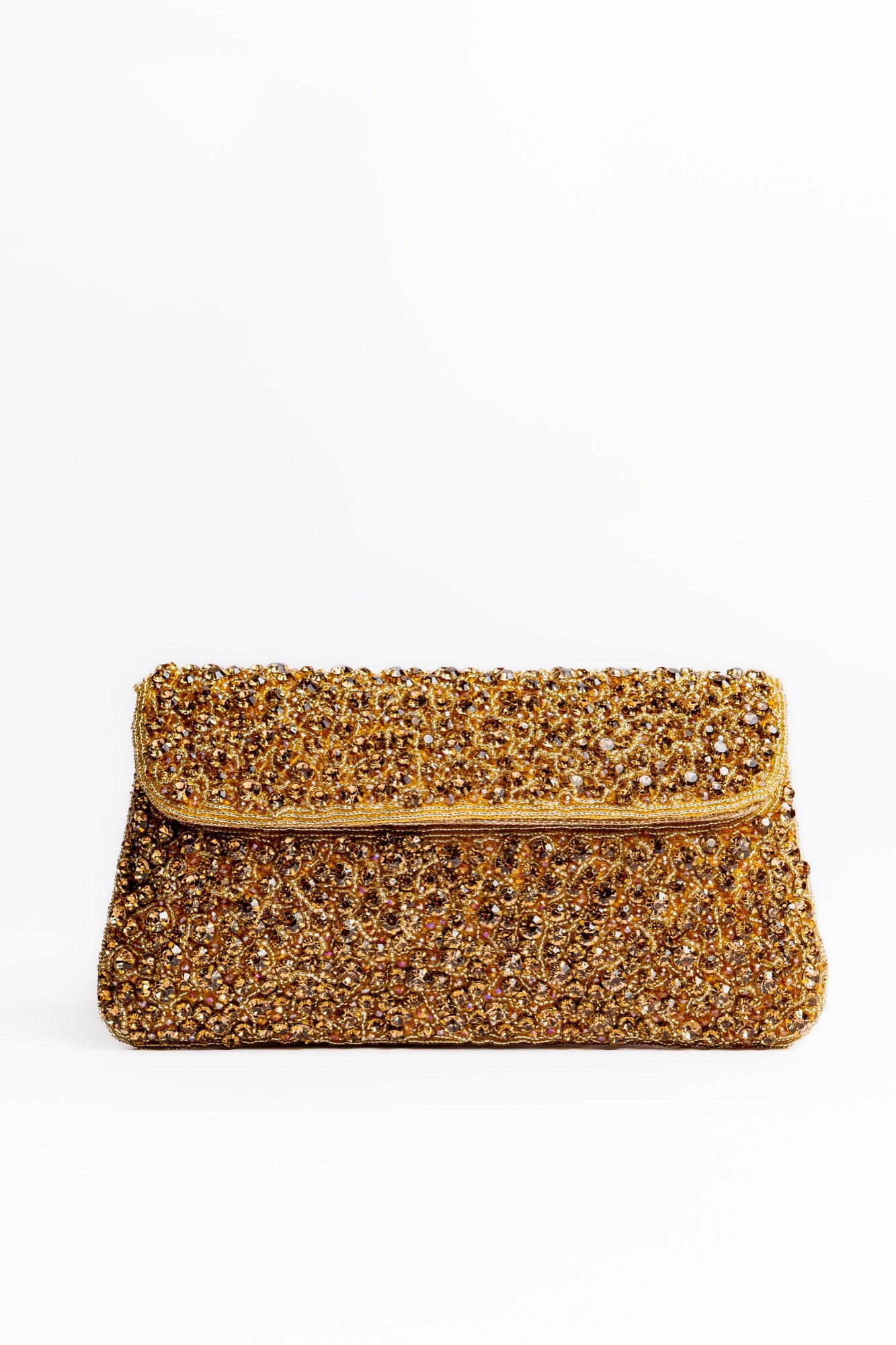 Elegant Gold Beaded Evening Clutch – Handcrafted Crystal Embellished Shoulder Bag