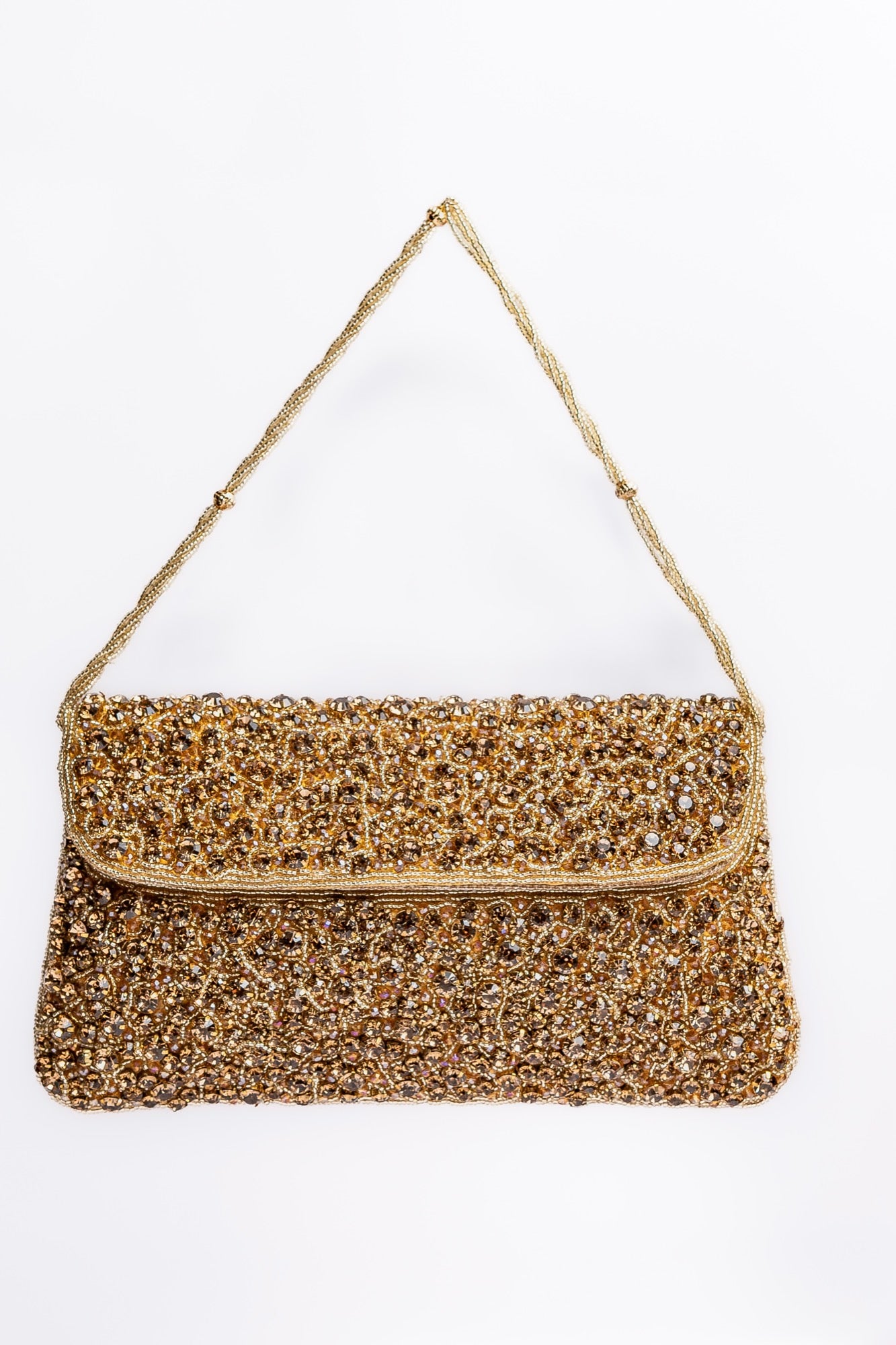 Elegant Gold Beaded Evening Clutch – Handcrafted Crystal Embellished Shoulder Bag